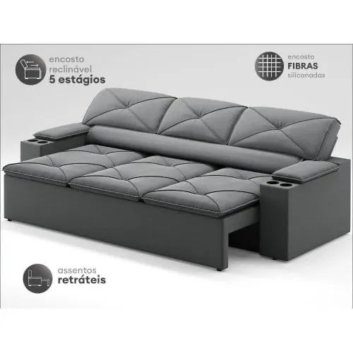 Sofá retrátil 3 lugares 2,05 mt
