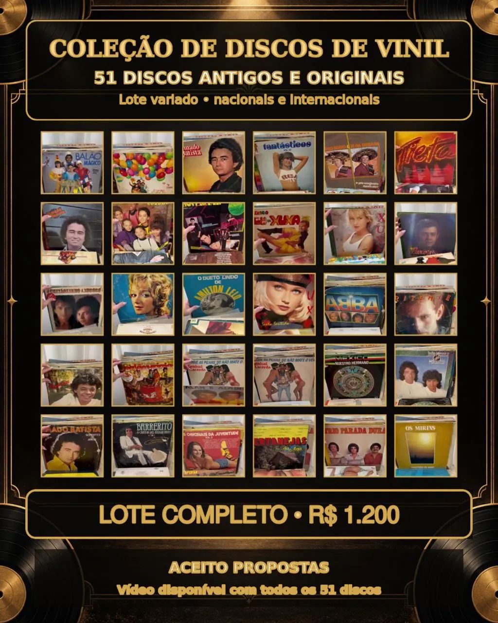 Coleção de discos de vinil antigos e originais