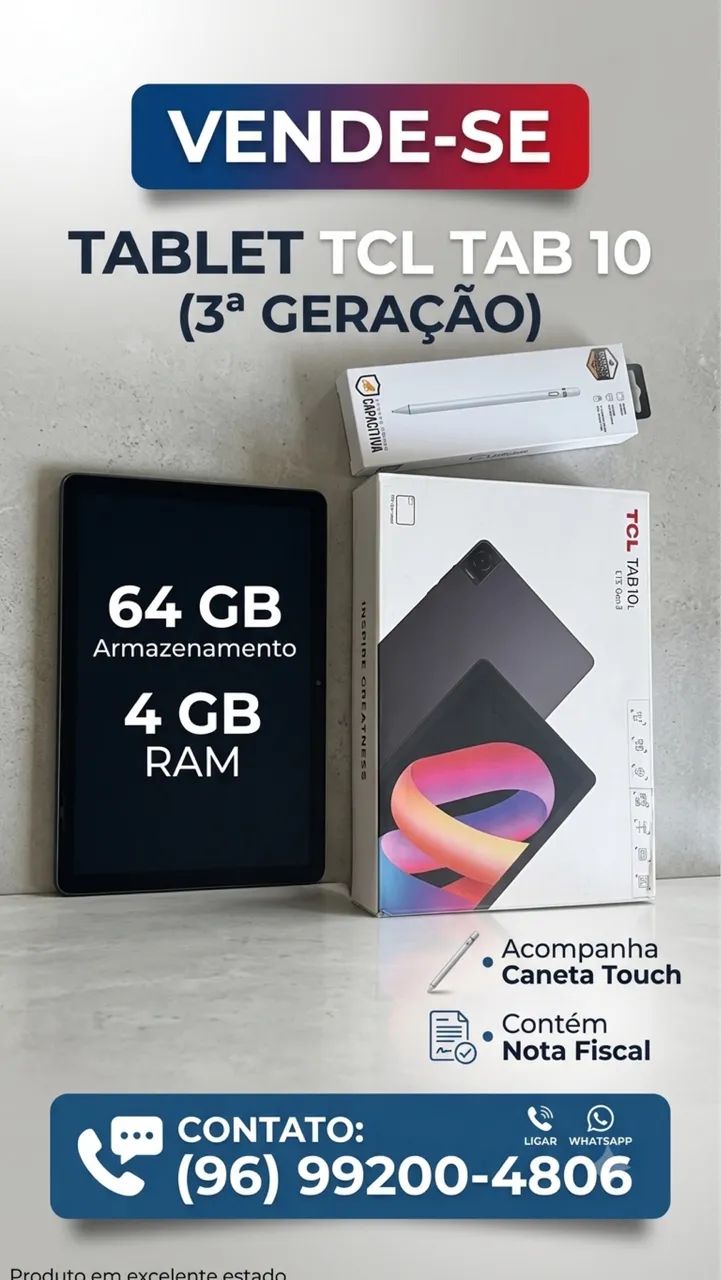 Tablet TCL e Caneta Touch 