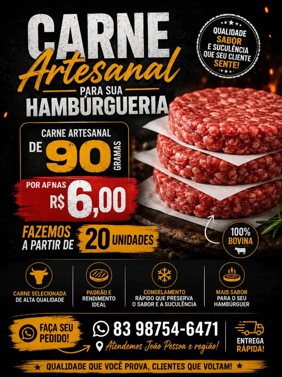 Carne artesanal para hambugueria 