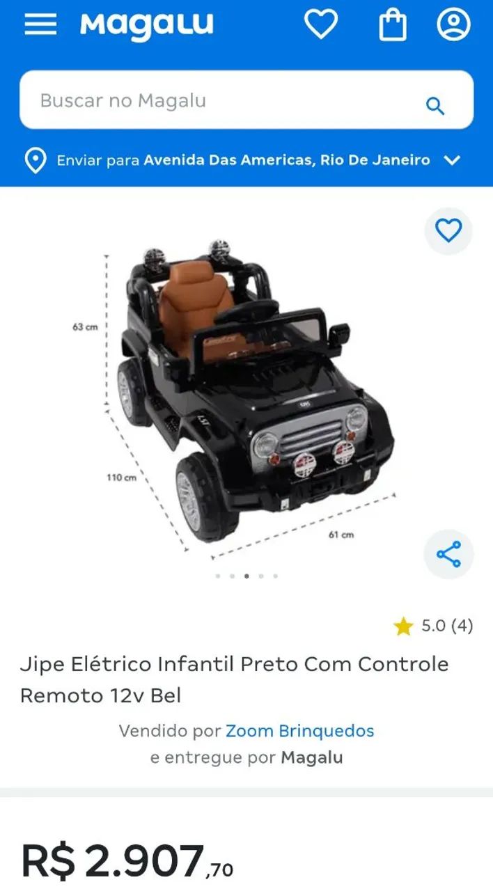 Jipe elétrico infantil 