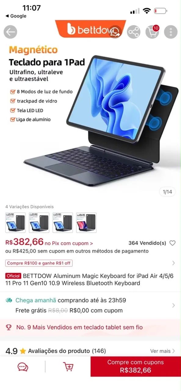 Teclado Magnético Bettdow A1934 Samsung Galaxy Tab S6 Lite de 10,4  - Foto 2
