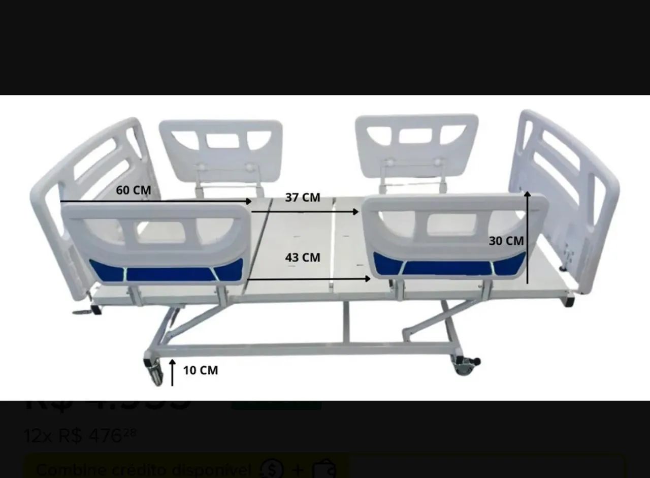 Cama Hospitalar Elétrica 8 Movimentos + Elevação + Colchão
