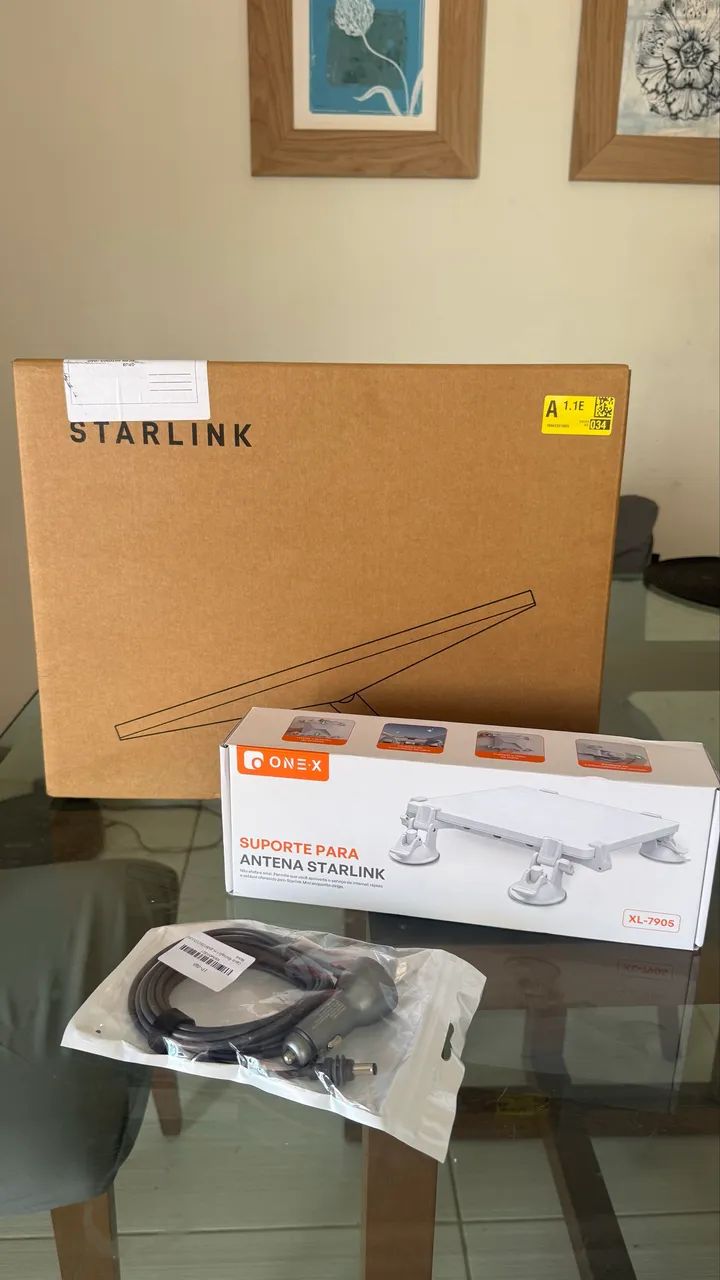 Kit Starlink + Suporte Carro + Cabo 12v LACRADA