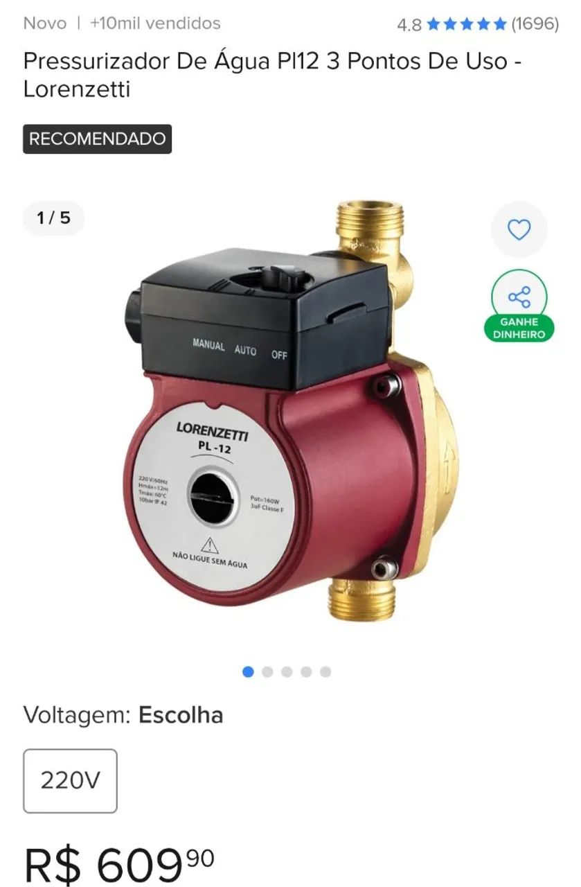 Pressurizador PL12 (12MCA) 220V. Pra vender rápido! - Foto 3