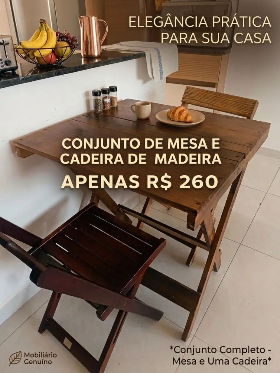 Mesa e cadeiras de madeira palet. 