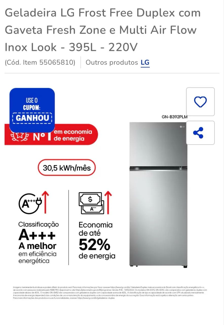 Geladeira LG  duplex inox 