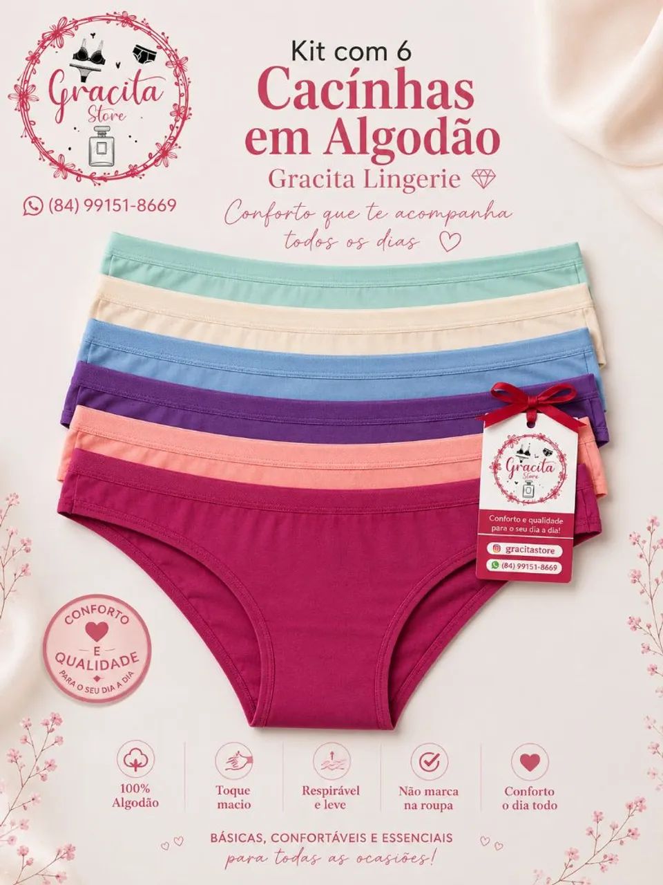 Kit com 6 Calcinhas Em Algodão 