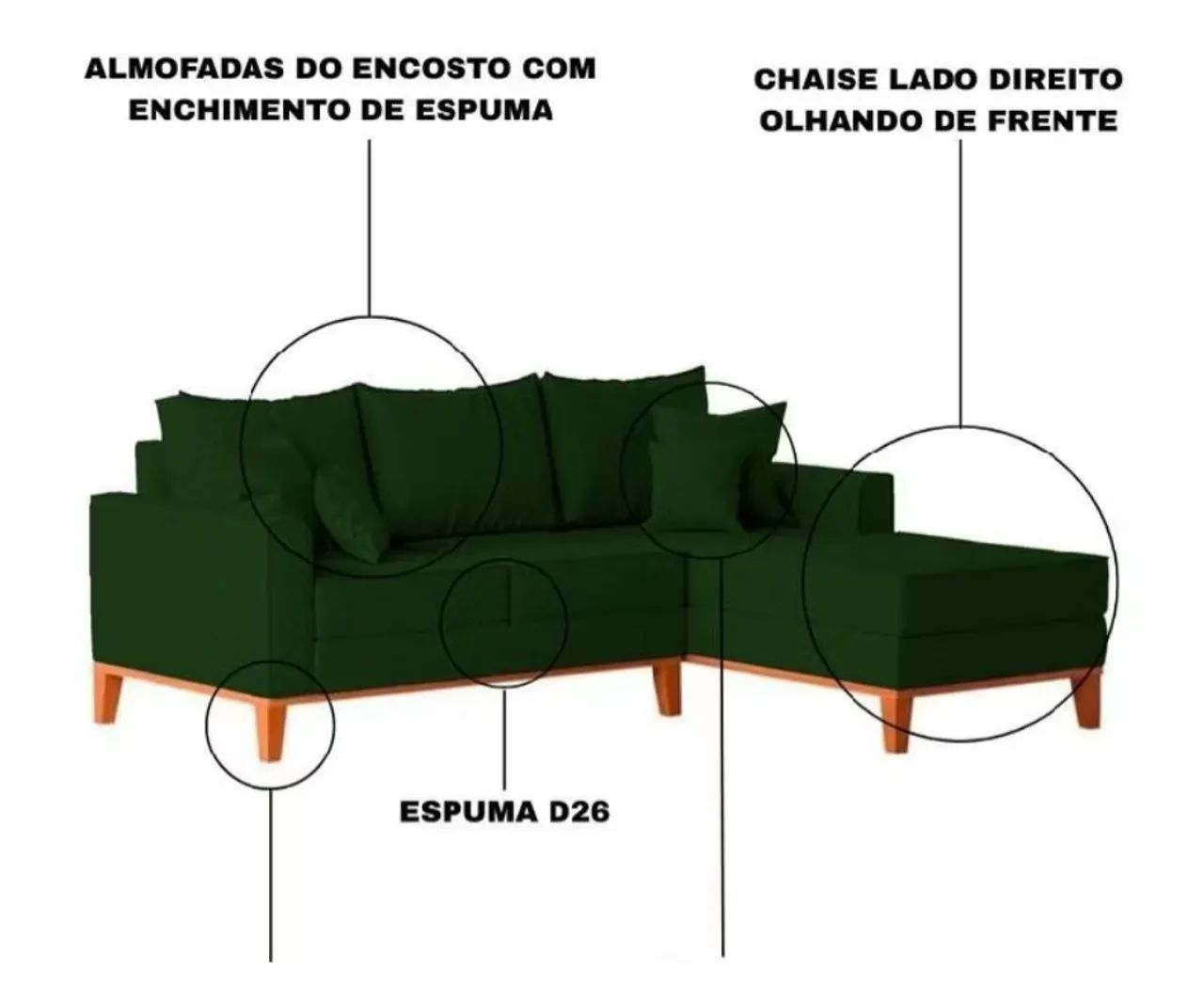 Sofá 3 Lugares Beny com Chaise Direito Suede Verde - Foto 4