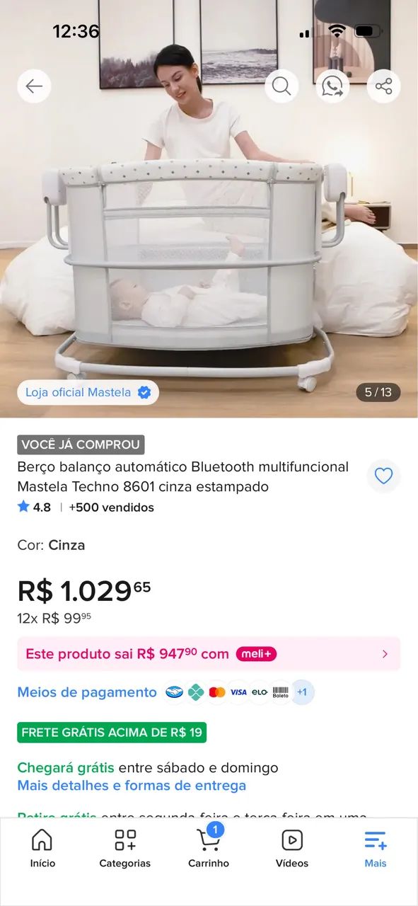 Berço balanço automático Bluetooth multifuncional Mastela Techno 8601 cinza estampado - Foto 3