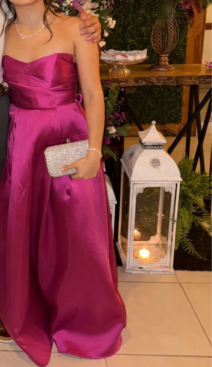 VESTIDO FÚCSIA ACETINADO  - Foto 2