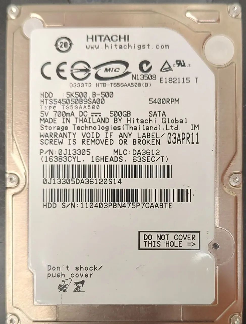 HD de Notebook 500 GB HITACHI