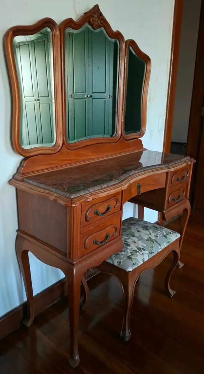 Penteadeira Antiga Chippendale Legítima + Banqueta (Estado de Relíquia) - Foto 4