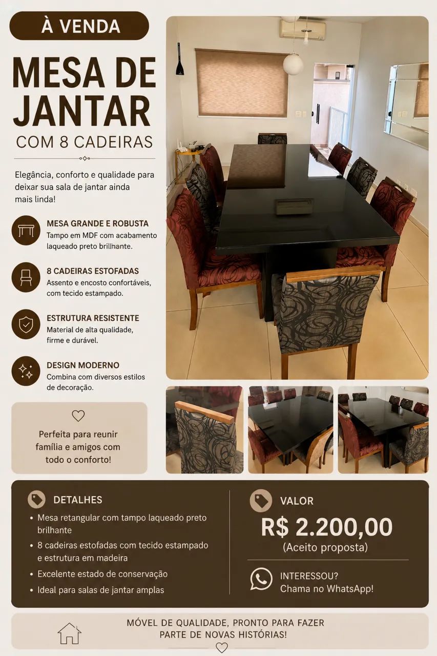 Mesa de jantar com 8 cadeiras
