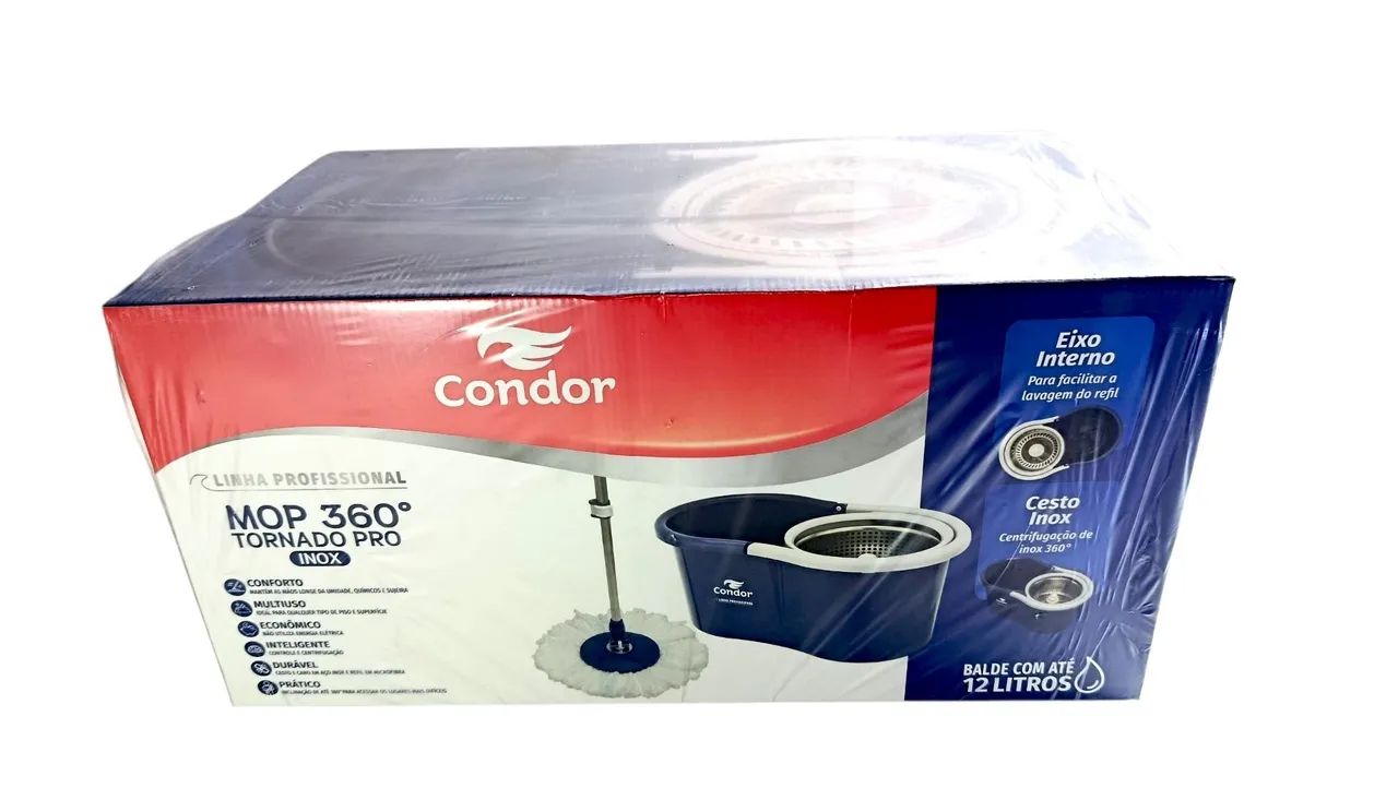 Mop Rotatório 360 Inox Condor Mop Giratório Cesto 12L Promoção Última Unidade