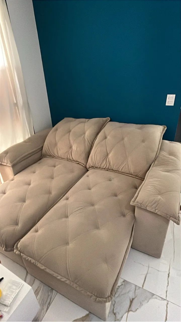 Sofá Retrátil e Inclinável Premium 1,90m Impermeabilizado Bege  - Foto 4