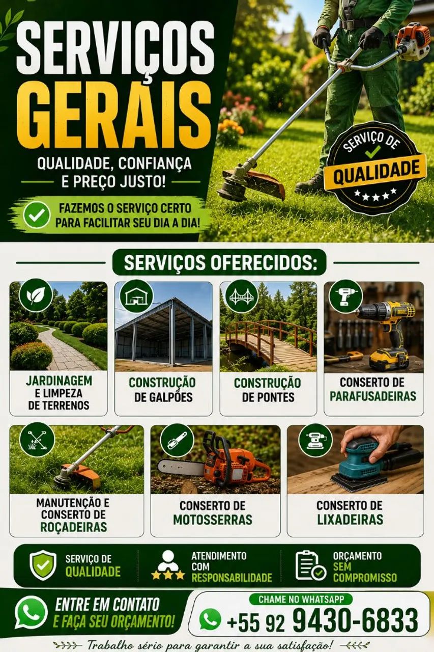 Serviço de conserto, jardinagem e construção.