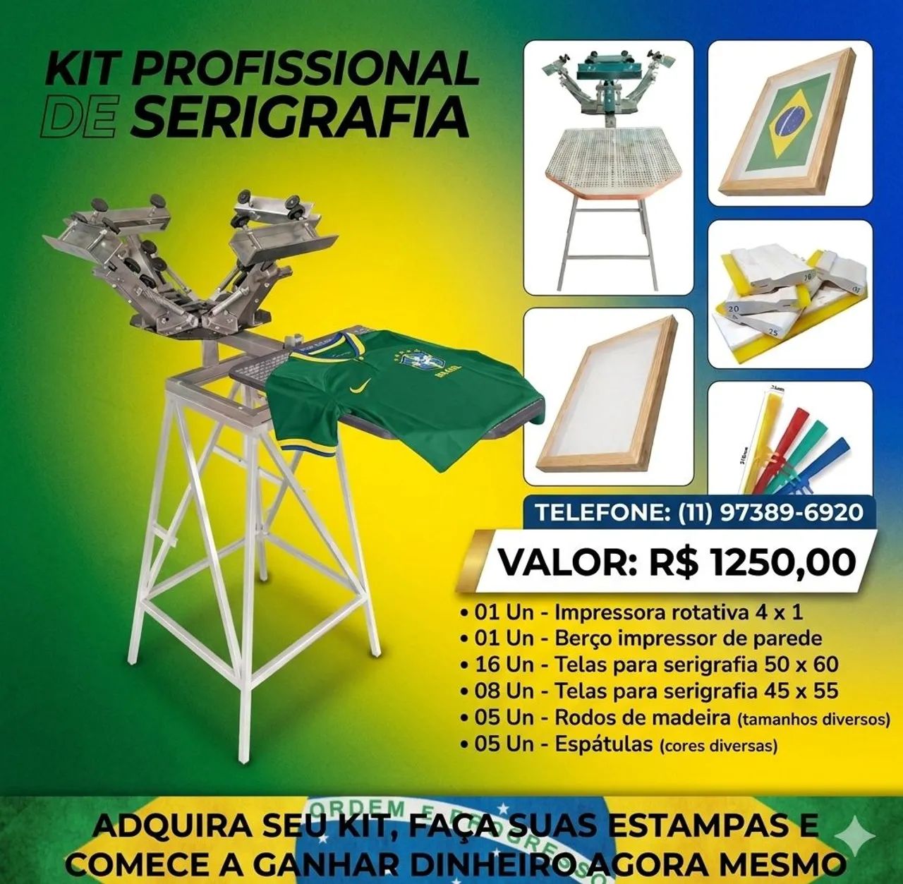 Kit de serigrafia com impressora rotativa 4 x 1.