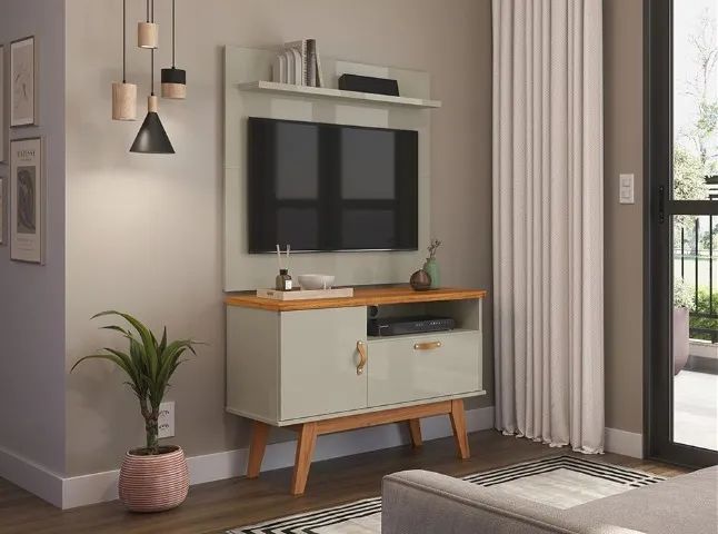 RACK SIRIUS 0.9 90X73,7CM ALTURA TV ATÉ 32 OFF WHITE/CINAMOMO PATRIMAR MOVEIS - Foto 2