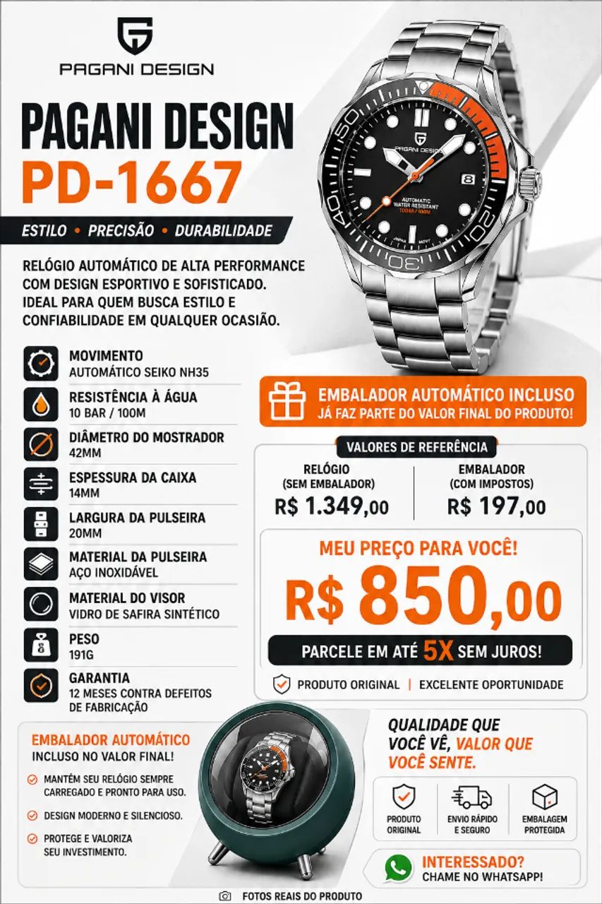 LINDO RELÓGIO PAGANI - Foto 3