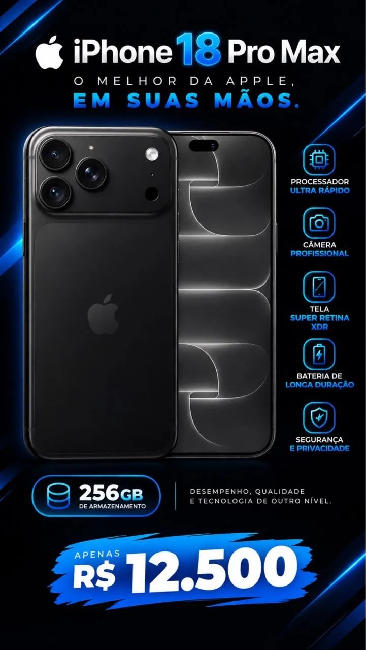 LANÇAMENTO  - IPHONE 18 PRO MAX 256GB ANATEL NOVO COM NOTA.