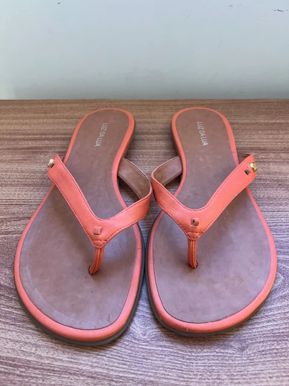 Chinelo Luz da Lua Couro Coral Original Tam. 39