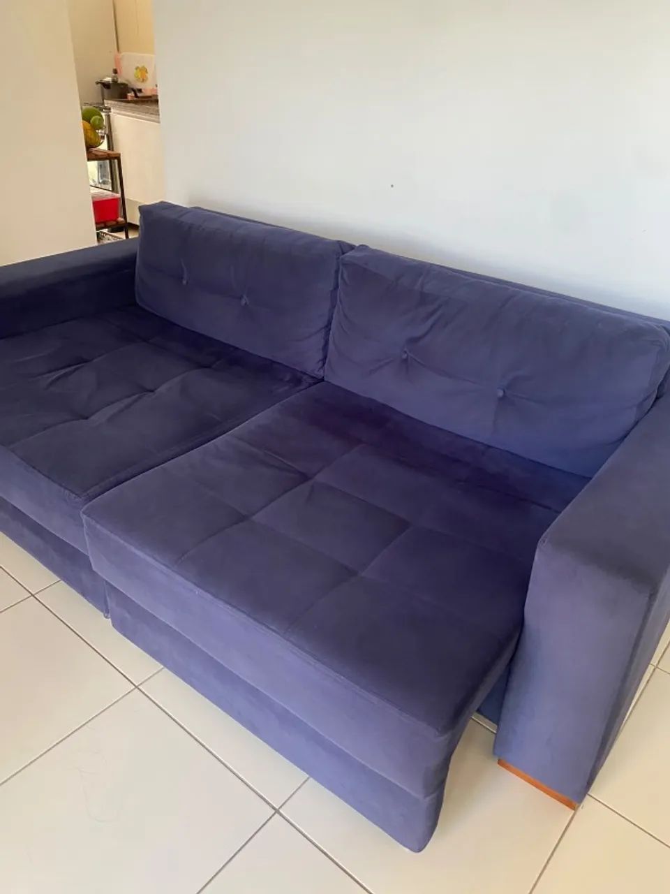Sofá retrátil 3 lugares suede azul marinho 2,20 m