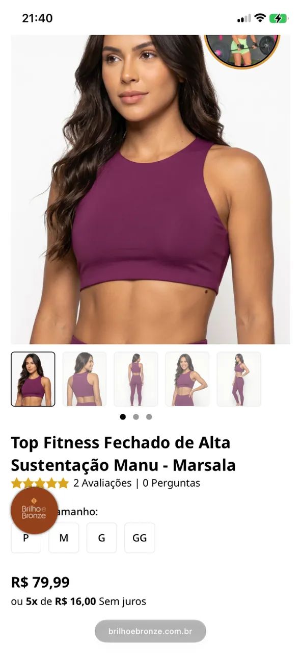 Top fechado alta sustentação brilho e bronze - Foto 2
