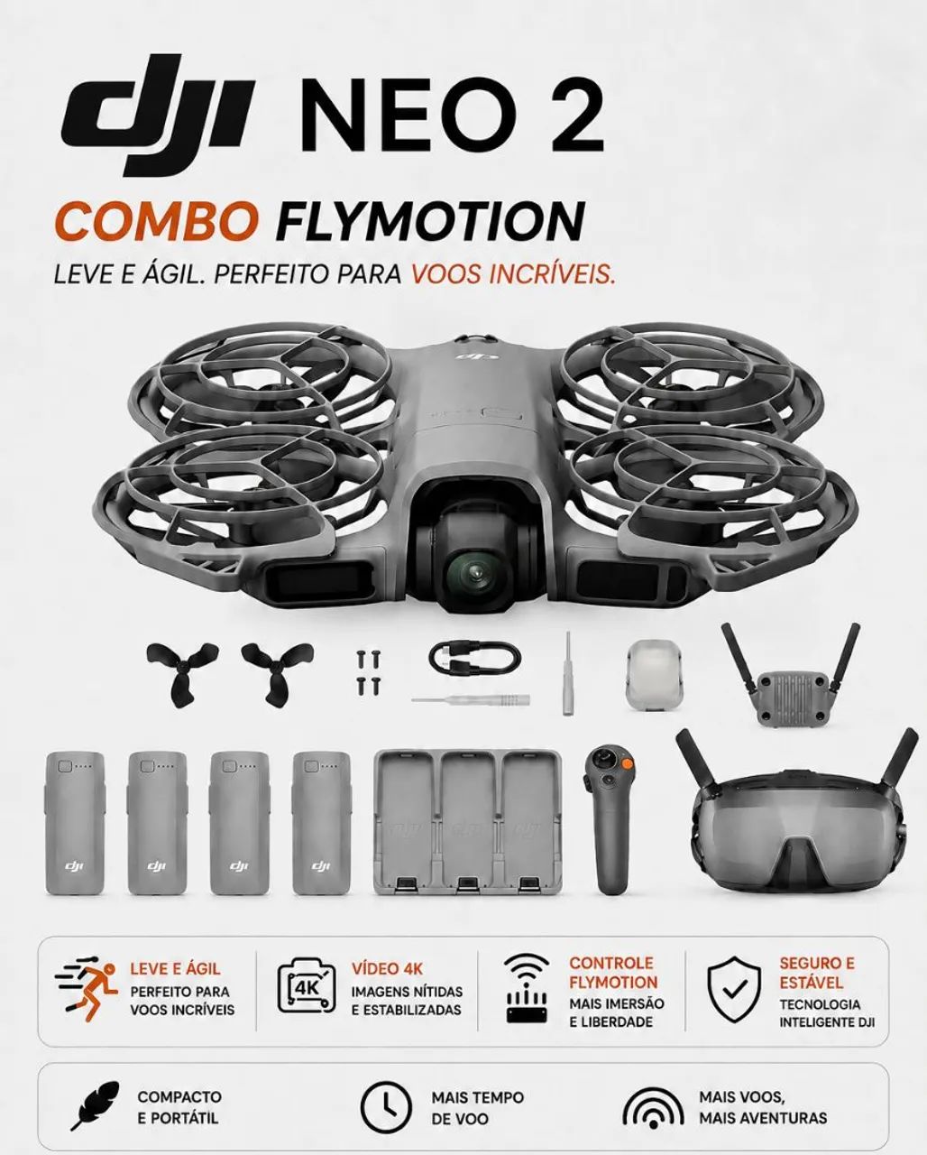 DRONE DJI NEO 2 COMBO FLY MOTION + BATERIA EXTRA E BAG.
