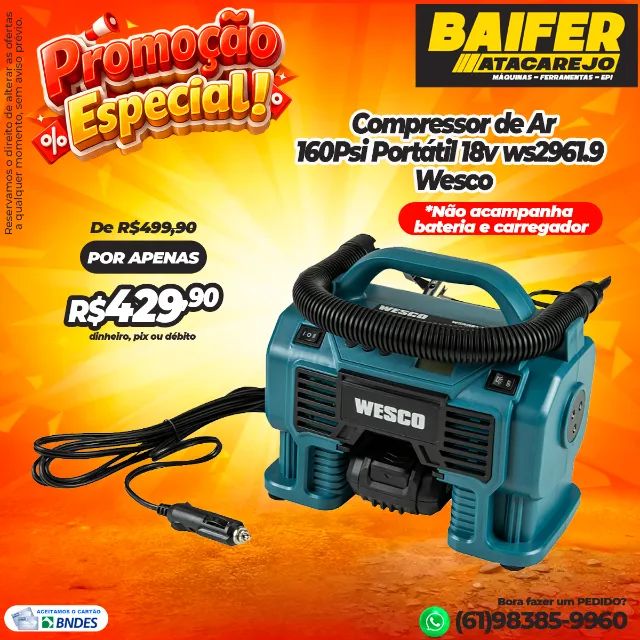 Compressor de Ar 160Psi Portátil 18v ws2961.9 Wesco