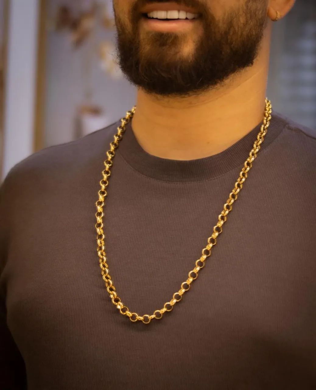 CORRENTE ELO PORTUGUÊS 8MM MOEDA ANTIGA BANHADA 18K E VERNIZ