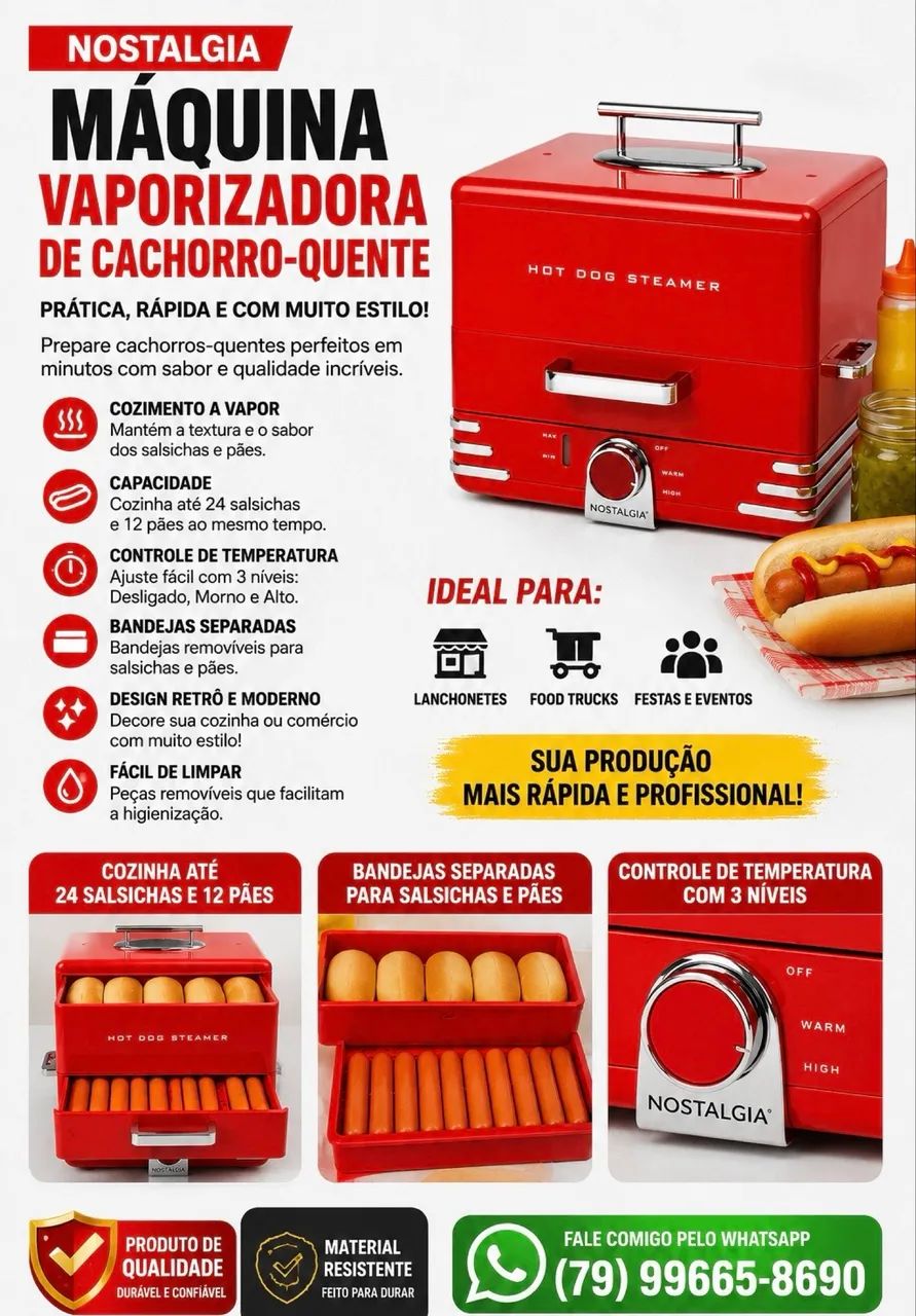 Máquina de Cachorro Quente | 24 Salsichas + 12 Pães
