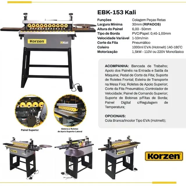 Coladeira de Borda para Peças Retas e Ripados 30mm Destopo Pneumático Korzen EBK-153 Kali - Foto 5