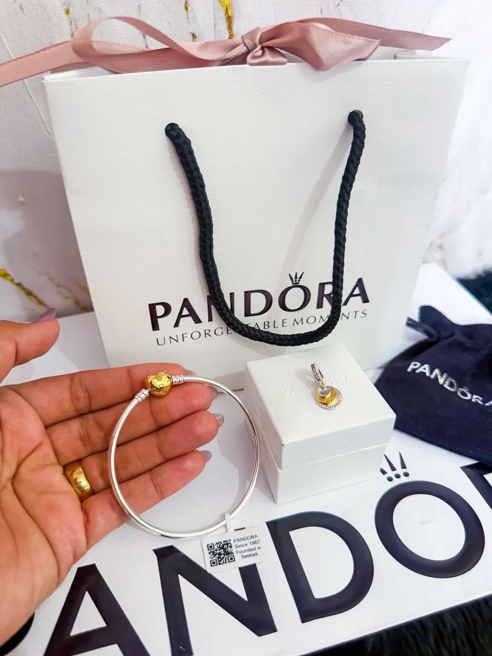 Pulseira Pandora coração + berloque Forever 