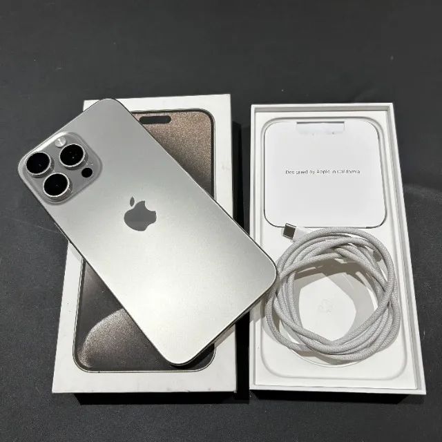 IPhone 15 Pro Max 256GB Natural Titanium Impecável com Caixa Tudo