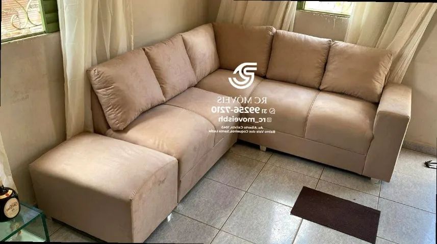 Sofá de Canto com Puff Suede de qualidade D33 Confortável Direto da Fábrica - Foto 4