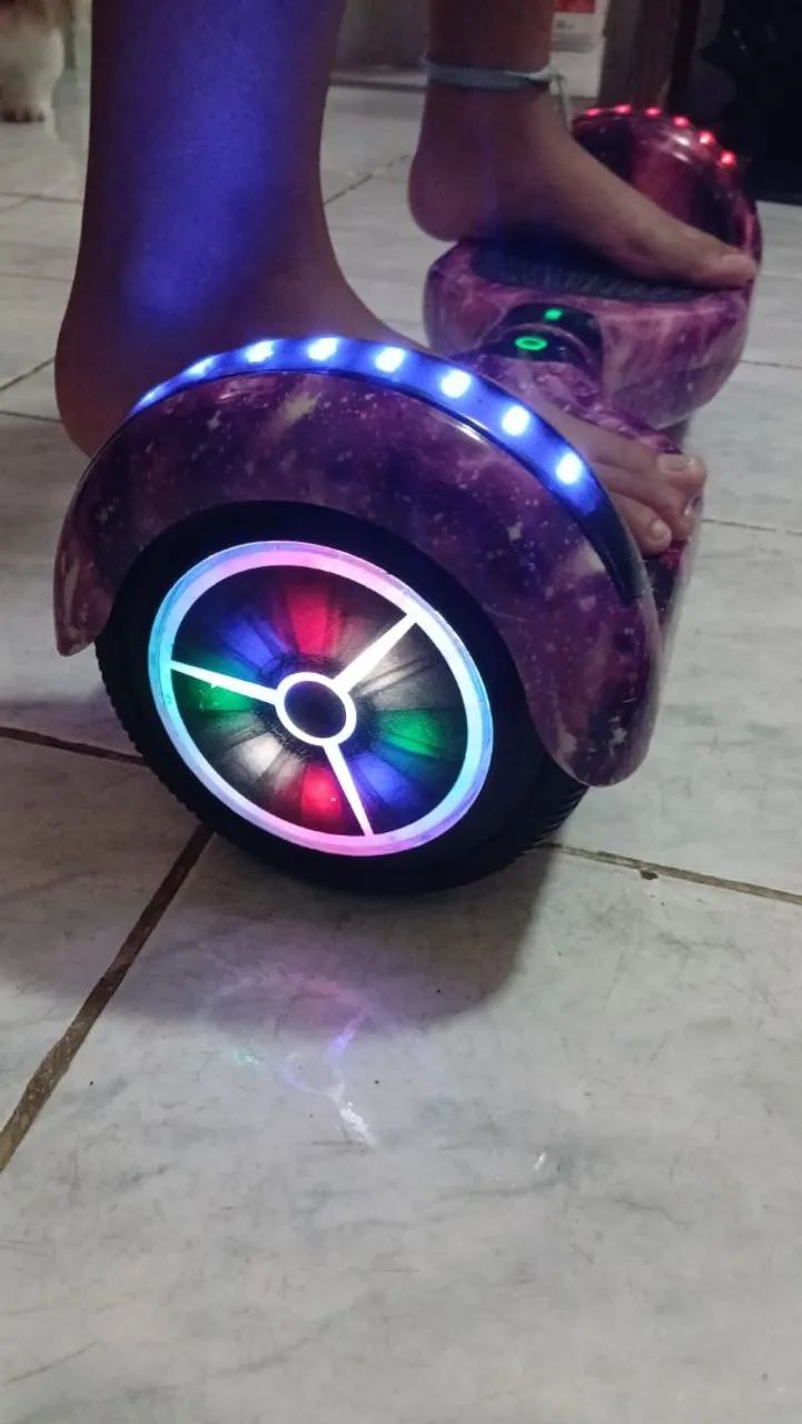 skate elétrico hoverboard de 6,5 polegadas com estampa roxa de galáxia, luzes LED - Foto 3