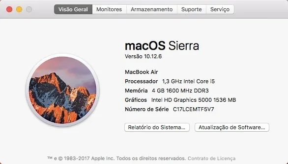 MACBOOK AIR Core i5 128GB RAM 4GB 1600MHZ DDR3