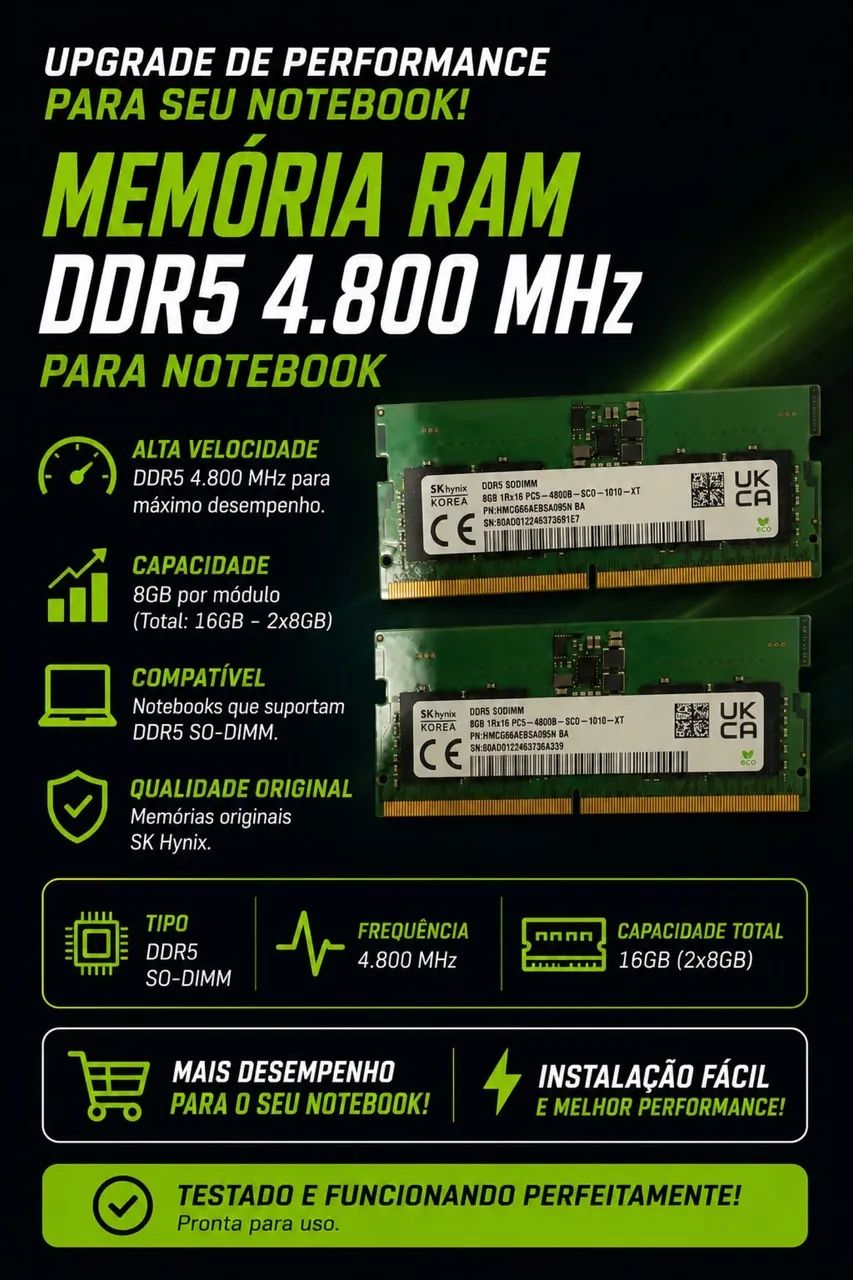 2 Memória ram ddr5 notebook 4.800mhz
