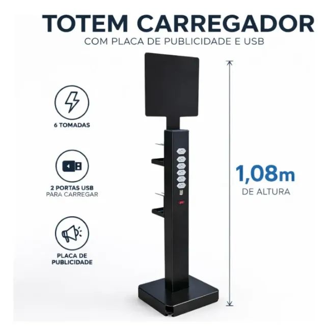 Totem Carregador Celular 1,08m C/ Placa De Publicidade E Usb - Foto 2