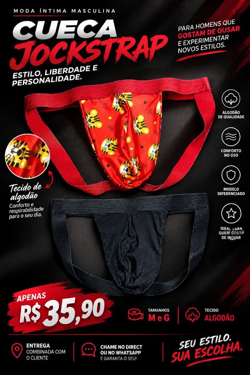 Cueca Jockstrap Masculina Algodão M/G 