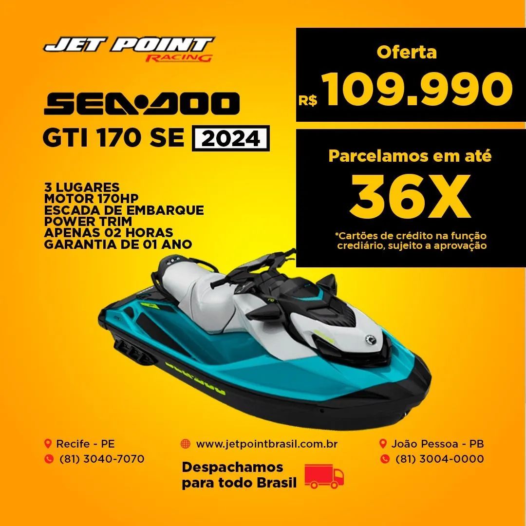 JET SKI SEA DOO GTi 170 SE 2024, Só 2 Horas, Troco/Parcelo 36x