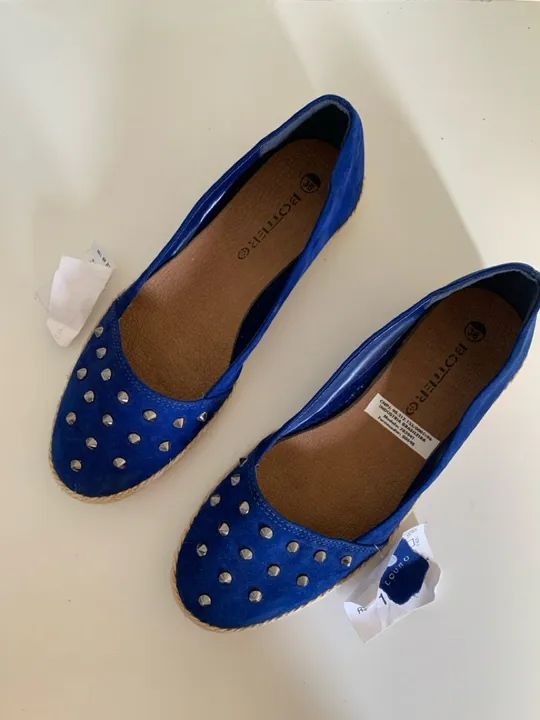 Sapatilha Bottero em COURO - Espadrilhes Azul Royal com spikes