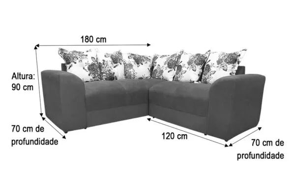 Sofá de Canto/ Suede Preto com Floral - Foto 4