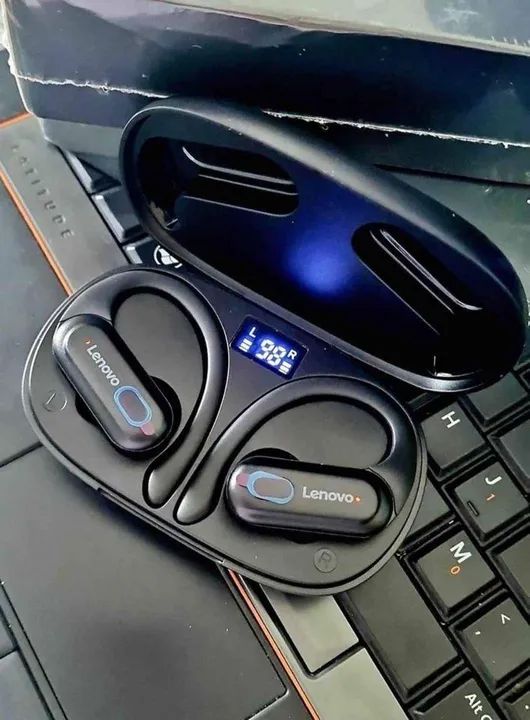 Fone LENOVO/Bluetooth 5.3/Gancho AURICULAR especial p/esportes/Graves++/6+25Horas bateria 