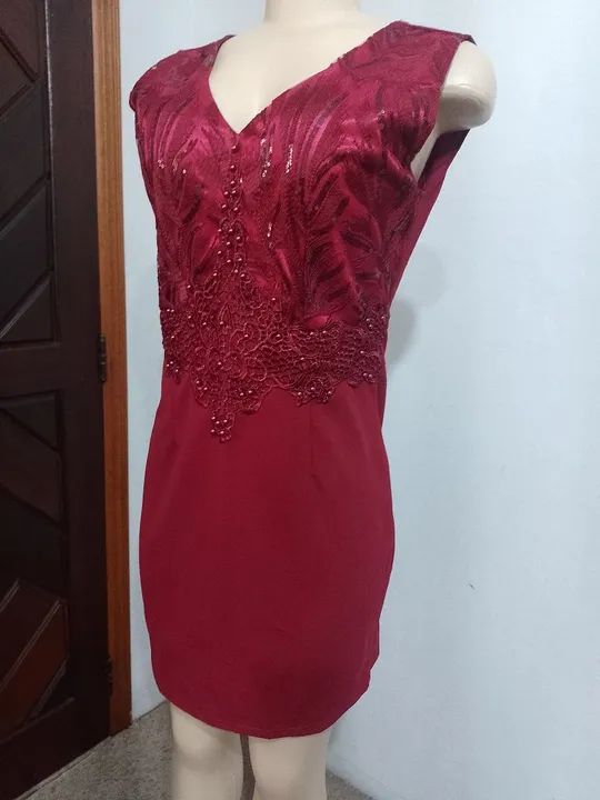 Vestido bordado com pérolas e mini miçangas - tamanho G - Foto 4