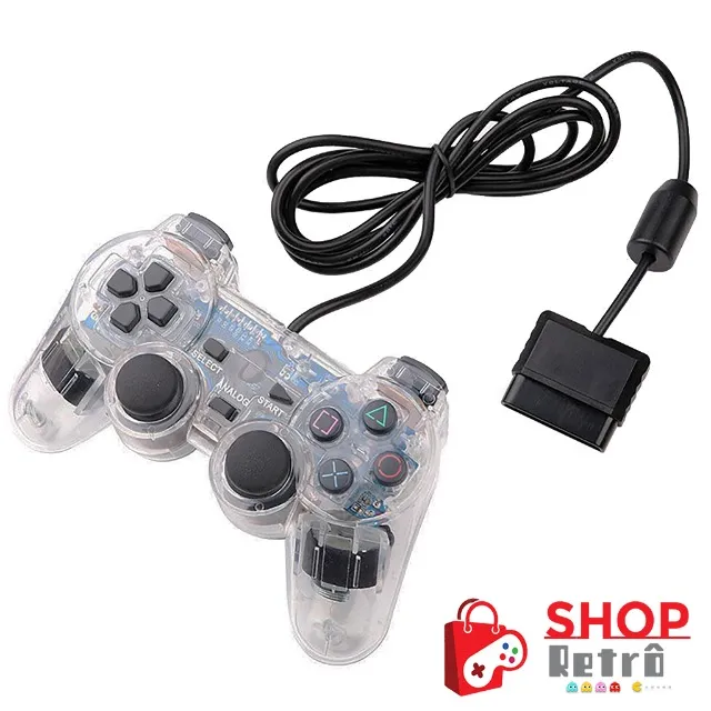 Controle PS2 Transparente Doubleshock 2 c/Fio Analógico & Vibração C/Caixa Aceito olx pay
