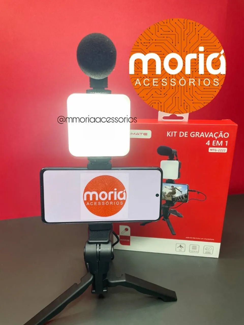 Kit de Gravação Celular 4 Em 1 Com Microfone Luz Led E Suporte - Foto 3