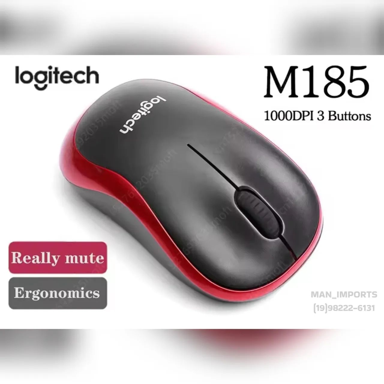 Mouse Logitech M185 - 1000DPI 3 Botões - Novo