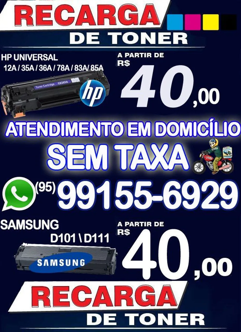 Sábado recarregamos seu toner de impressoras em domicílio